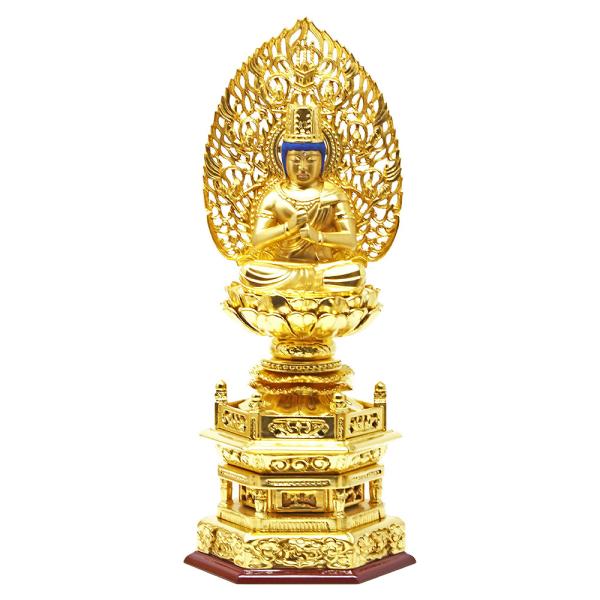 仏像 大日如来 木製 総金箔 飛天光背 京型 六角座 3寸 真言宗用 爆買