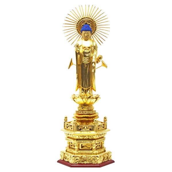 仏像 阿弥陀如来 東立弥陀 木製 総金箔 櫛蓮華光背 京型 六角座 5寸 真宗大谷派 お東 東本願寺...
