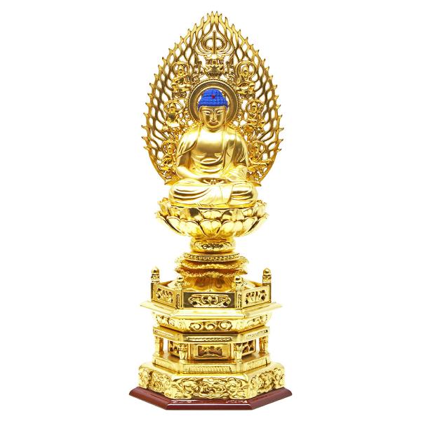 仏像 阿弥陀如来 座弥陀 木製 総金箔 飛天光背 京型 六角座 2.5寸 天台宗・浄土宗・時宗用 爆...