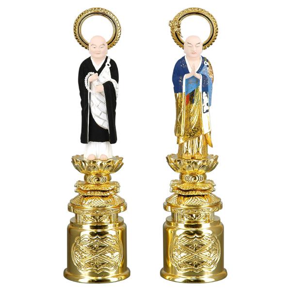 仏像 京型両大師 法然上人 善導大師 木製 彩色 ３.5寸 浄土宗用 爆買