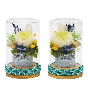 仏花プリザーブドフラワー　ガラスボトル入り1対2基　②　マム　デンファレ匿名配送 仏花プリザーブドフラワー ガラスボトル入り1対2基 マム