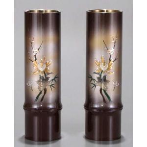 花瓶 花立 仏壇用 仏間用 合金 青銅 細竹型 牡丹四君子 青磁色 7.5号