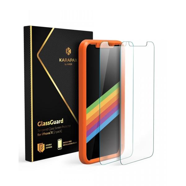 Anker KARAPAX GlassGuard 2枚セット iPhone X用強化ガラス液晶保護フ...