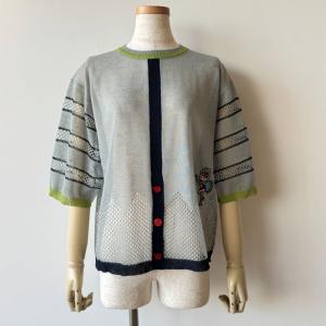 【40％OFF SALE】アルベロベロ(Alberobello)オレボレブラぶたさんワッペン すかし柄ニットプルオーバー（グレー）【2025 SUMMER COLLECTION】送料無料