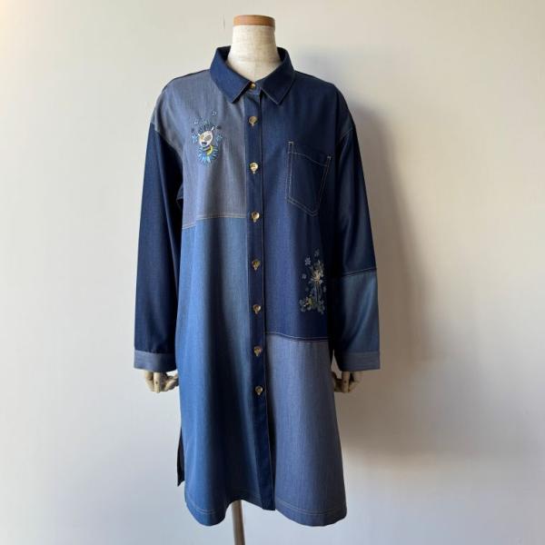 アルベロベロ(Alberobello)オレボレブラぶたさん＆フラワー刺繍入り デニムシャツチュニック...