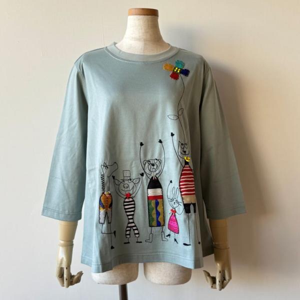 アルベロベロ(Alberobello)オレボレブラぶたさん&amp;アニマル刺繍入り カットソー（ブルー）【...