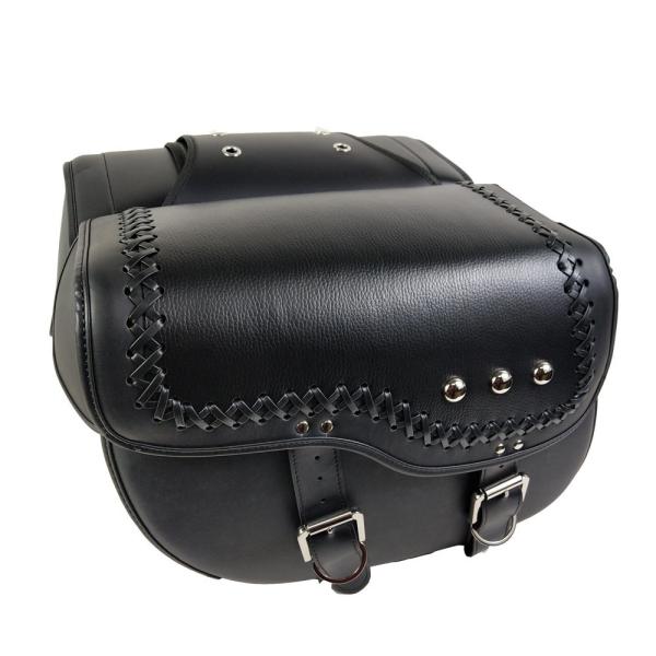 レザーサイドバッグ バイクバッグ 合成革 サドルバッグ 左右セット ツールバッグ 黒色 ハーレー シ...
