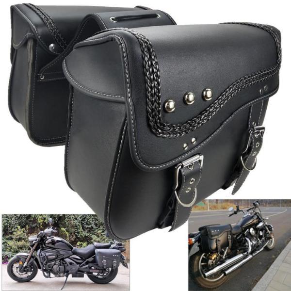 レザーサイドバッグ バイクバッグ 合成革 サドルバッグ 左右セット ツールバッグ 黒色 ハーレー シ...