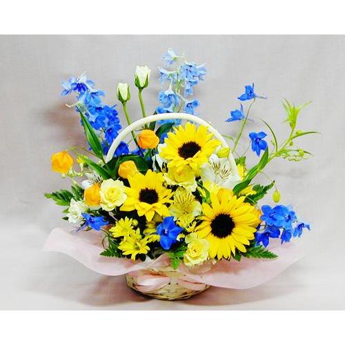ひまわり ブルーと黄色のアレンジヒマワリとデルフィ ギフト プレゼント 贈り物 バレンタイン プレゼ...