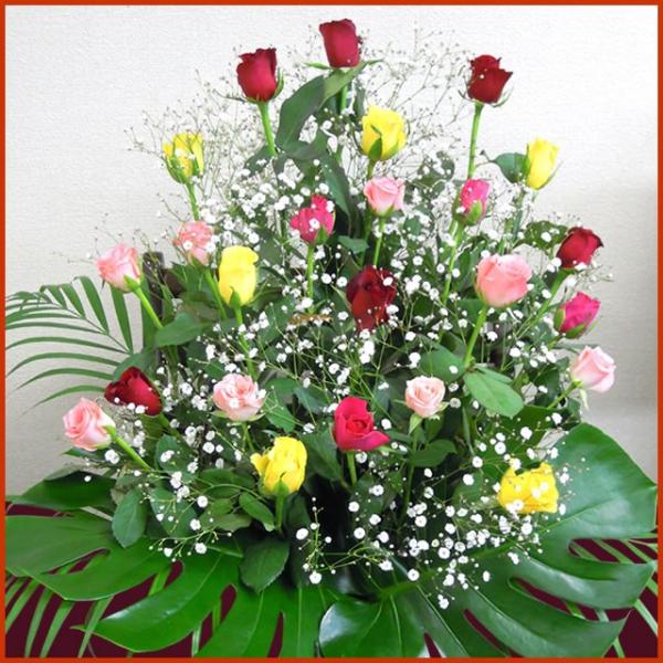 花 退職祝 結婚祝 ミックス バラ かすみ草 アレンジ バースデー ギフト プレゼント 贈り物 クリ...