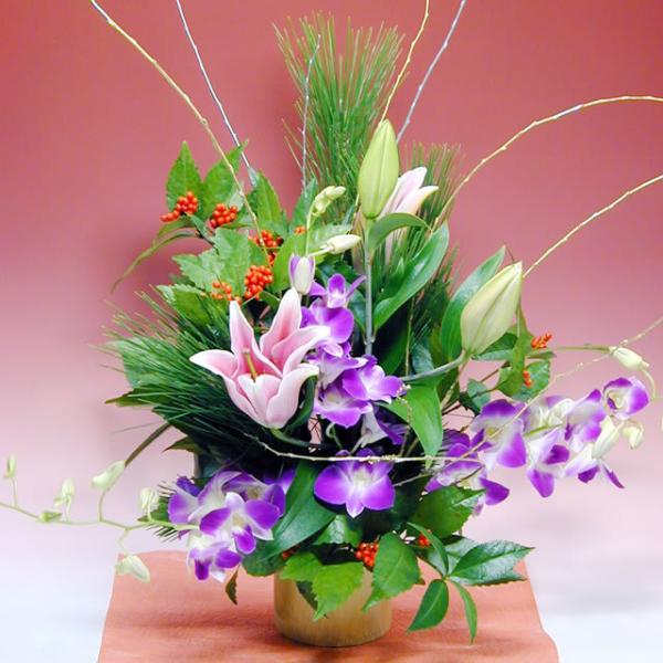 正月飾り 花 迎春 2026年 お正月 松 お正月切花セットピンク百合と蘭デンファレ 爆買