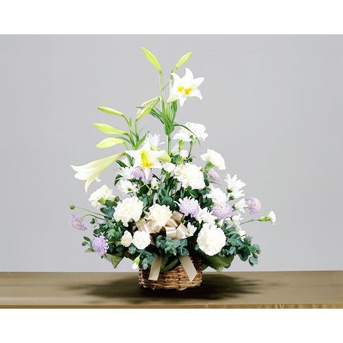 お供え 花 お彼岸 初彼岸 アレンジ ユリのアレンジメント 花かご お悔やみ 喪中 喪中見舞い 新年...