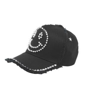 キャップ 帽子 アンコキーヌ AnneCoquine メンズ レディース （背面 星なし）スタッズキャップ スマイル ブラック シルバー 7015-0214