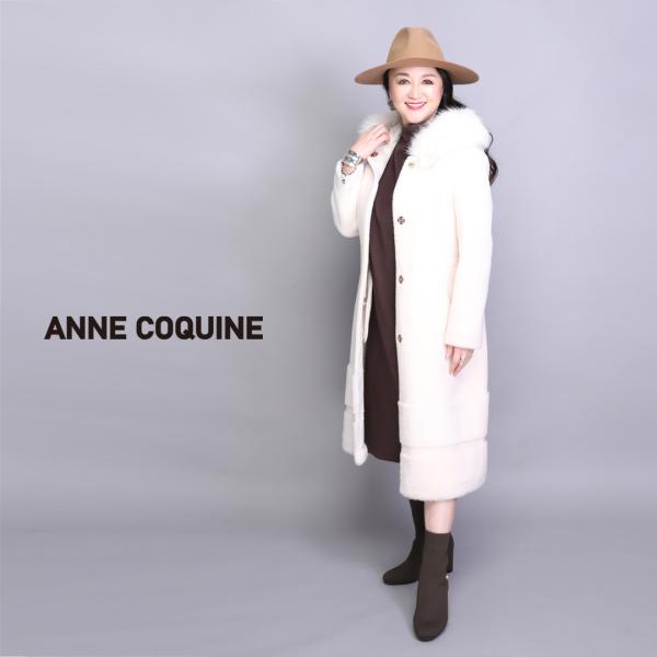 （公式）Anne Coquine アンコキーヌ FOXファーフード付きロングコート（7087）