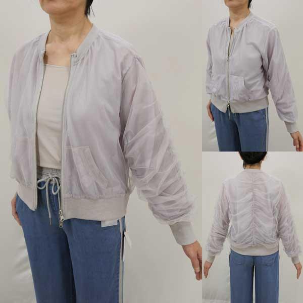 春夏物【マリードール/25472】ポりチュール×メッシュリブニット衿付ジップアップ袖山・背中心ギャザ...