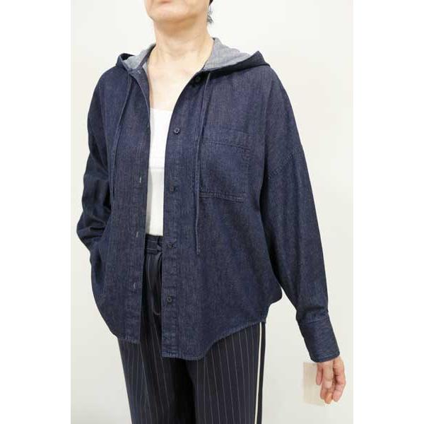 秋冬値下げ【ローブ/カフネ/年間物/435979/20%OFF】綿ダンガリーフード＆ドロスト釦バック...