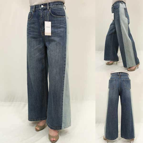 春夏物【ローブ/カフネ/年間物/定番/615622】綿リジッドデニムセミワイドフレアーパンツ＋両脇バ...