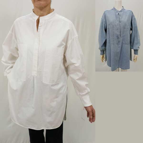 春夏物【ローブ/パシオーネ/年間物/616976】綿デニムorタイプライターバンドキーネック内２釦リ...