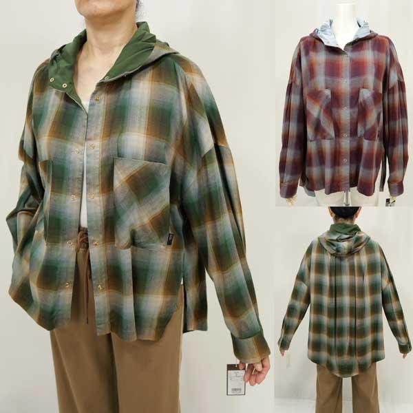 秋冬SALE【アヤン/年間物/854742/50%OFF】レーヨン先染オンブレチェックフードスナップ...