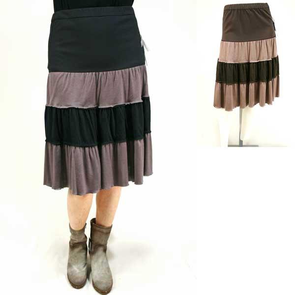 秋冬最終処分【イリゼ/940016/90.9%OFF】綿カシミア天竺２配色ギャザー接ぎフレアースカー...