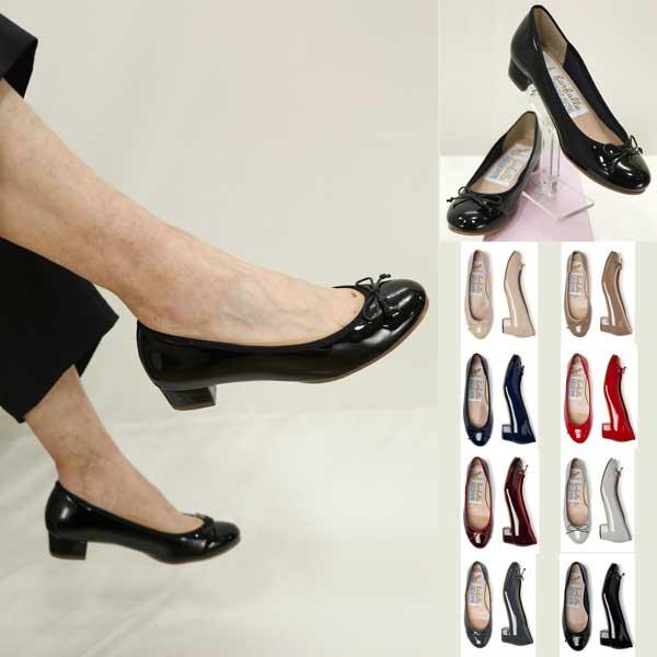 年間物/改良新型【ファルファーレ/定番/FF253L330A】バレエシューズエナメル3cmローヒール...
