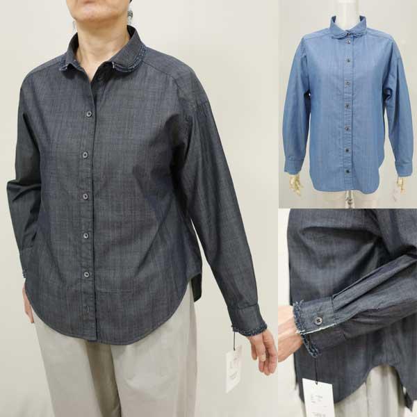 春夏値下げ【イリゼ/年間物/T7008/20%OFF】ギザコットンシャンブレー衿・カフス端３重ほぐし...