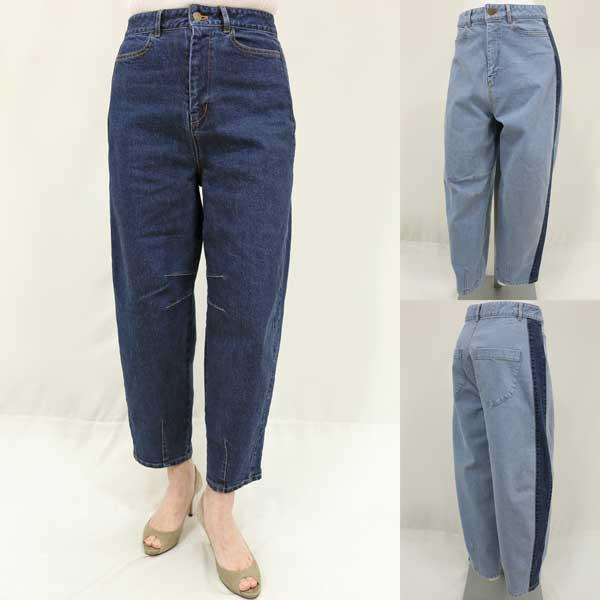 春夏物【イリゼ/年間物/T9001】綿ストレッチデニム12oz両脇配色パネルライン裾ダーツコクーンカ...