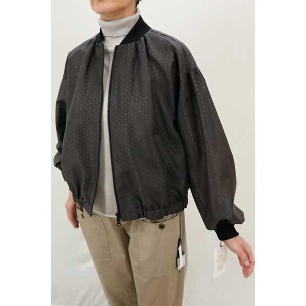 春夏物【イリゼ/T9018】ポリオーガンジードットエンボスリブニット衿付ジップアップMA-1ブルゾン...