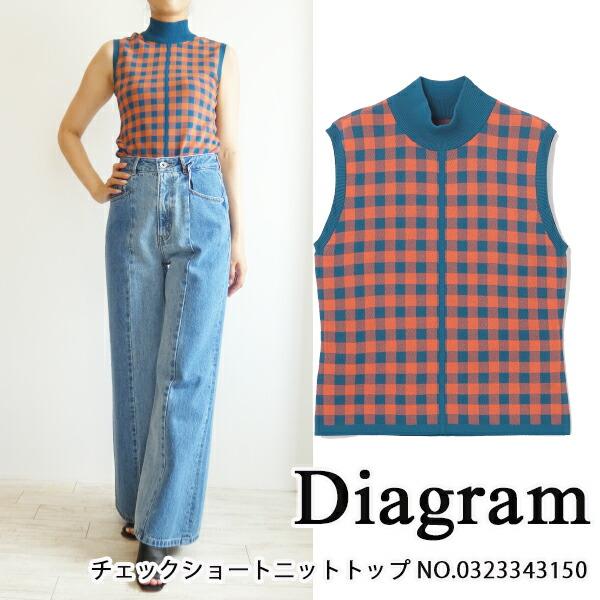 期間限定10％OFF　0323343150,Diagram,チェックショートニットトップ ,GRAC...