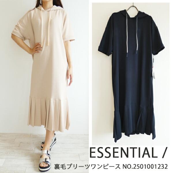 【50％OFF半額セール】2501001232,ESSENTIAL/, 裏毛プリーツワンピース ,ダ...