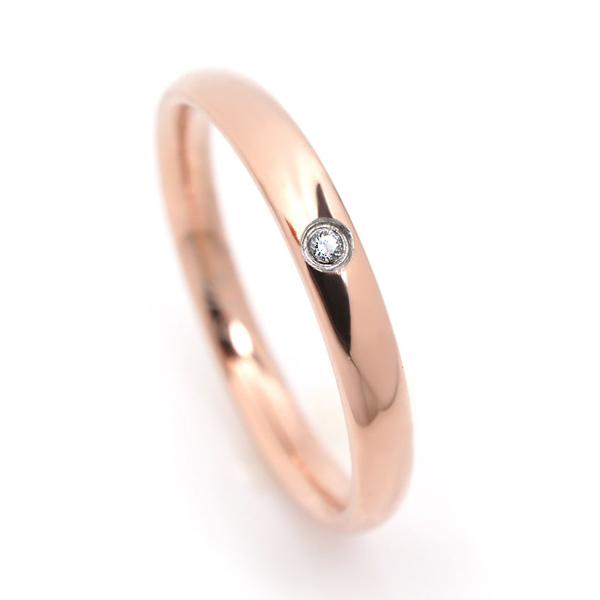 ステンレス 甲丸リング 2.5mm幅 キュービックジルコニア入り ピンクゴールド 名前 記念日 メッ...