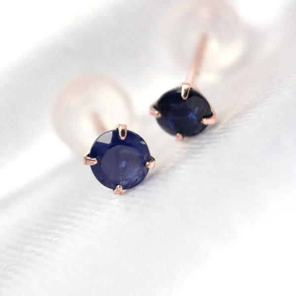 K10 ピンクゴールド ピアス 4本爪 3mm石 天然サファイア