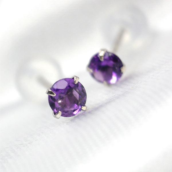 Pt900 プラチナ ピアス 4本爪 3mm石 天然アメジスト