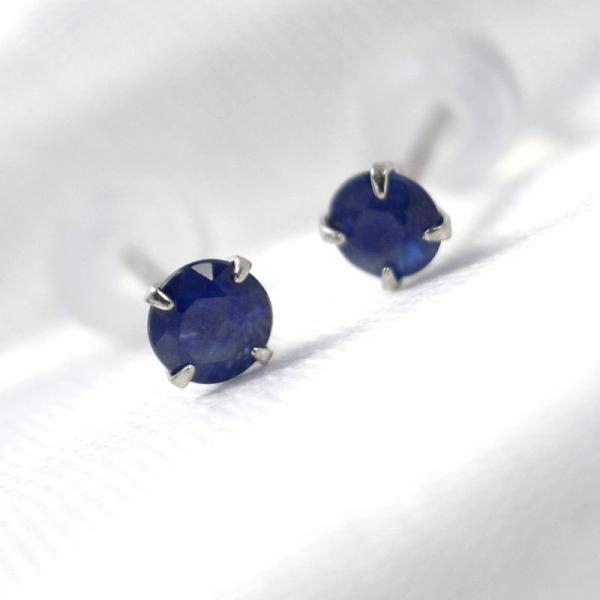 Pt900 プラチナ ピアス 4本爪 3mm石 天然サファイア