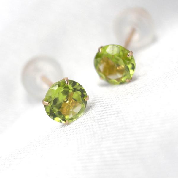 K10 ピンクゴールド ピアス 4本爪 4mm石 天然ペリドット
