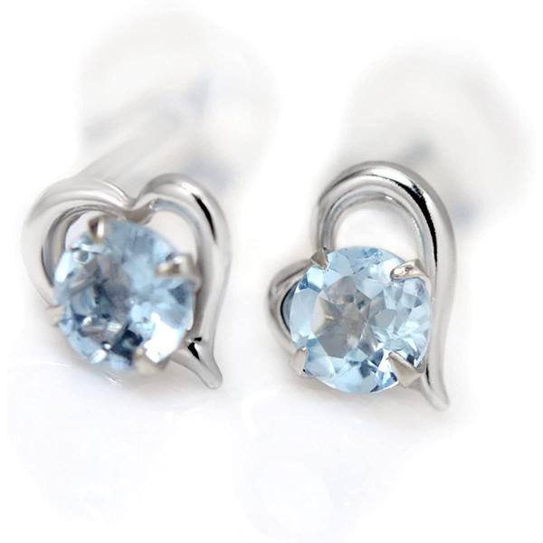 Pt900プラチナ ピアス オープンハート アクアマリン3月誕生石