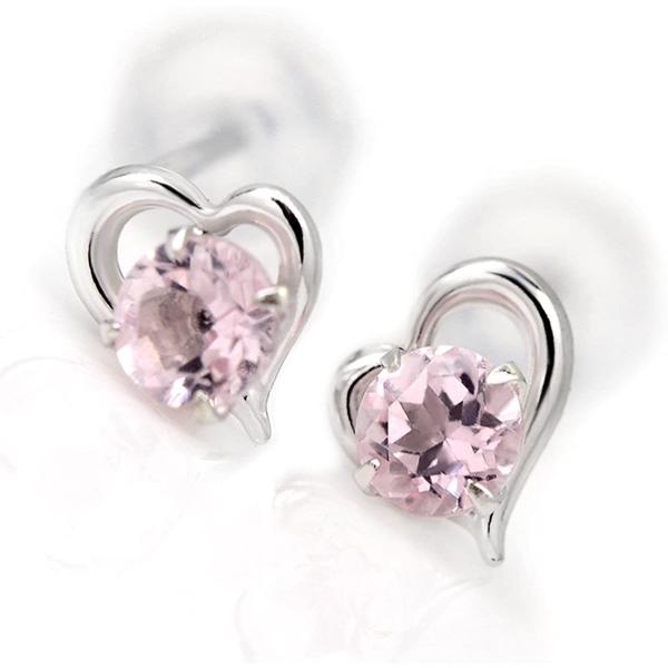 K10WGホワイトゴールド製ピアス オープンハート ピンクトルマリン10月誕生石 定番スタッドピアス...