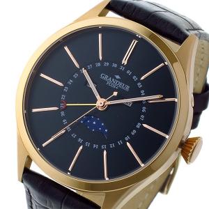 グランドール 数量は多 Grandeur プラス Plus クオーツ ピンクゴールド 腕時計 メンズ ブラック Grp011p1