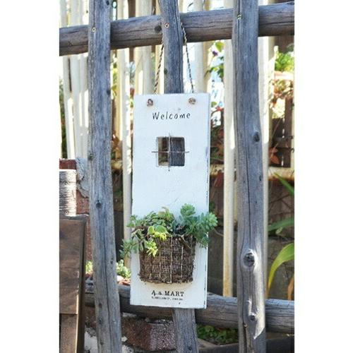 アンティーク風 ワンポケットサイン ホワイト ブラウン プランター ガーデン雑貨