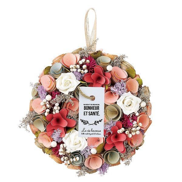 リース 造花 玄関 ドア 『 ベルリースM』 ピンク レッド 赤色 ウェルカムリース 冬 屋外 おし...