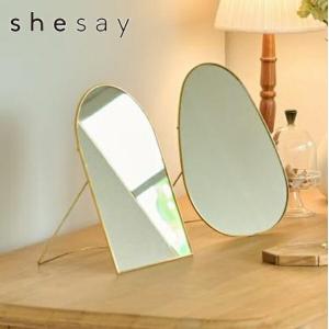 空間にも溶け込む ブラスエッジ スタンドミラー アーチ プランプ shesay 志成販売 壁掛け ミラー ゴールド おしゃれ かわいい フェイスミラー 卓上ミラー