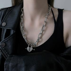 ハート型ネックレス 太め チェーンネックレス シルバーネックレス 大きいハート セレブ ストリート ロック パンク ペンダント アクセサリー