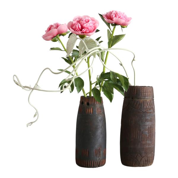 ヴィンテージ 花瓶 フラワーベース フラワーポット カービング プリミティブ primitive 木...