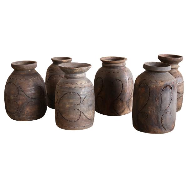 ヴィンテージ 花瓶 フラワーベース フラワーポット カービング プリミティブ primitive 木...