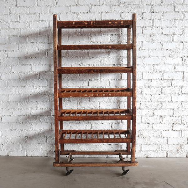 シューラック 靴 収納 下駄箱 アンティーク インダストリアル 木製 ヴィンテージ キャスター付き ...