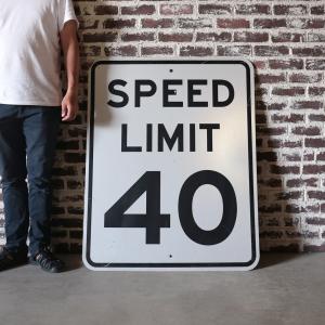 SPEED LIMIT 40 看板 アメリカ 道路標識 ヴィンテージ 白 ロードサイン
