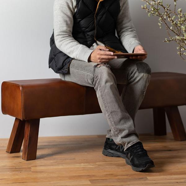 レザーベンチ ソファ 椅子 ブラウン 本革 天然木 無垢木 家具 ベッドサイド リビング 玄関 待合...