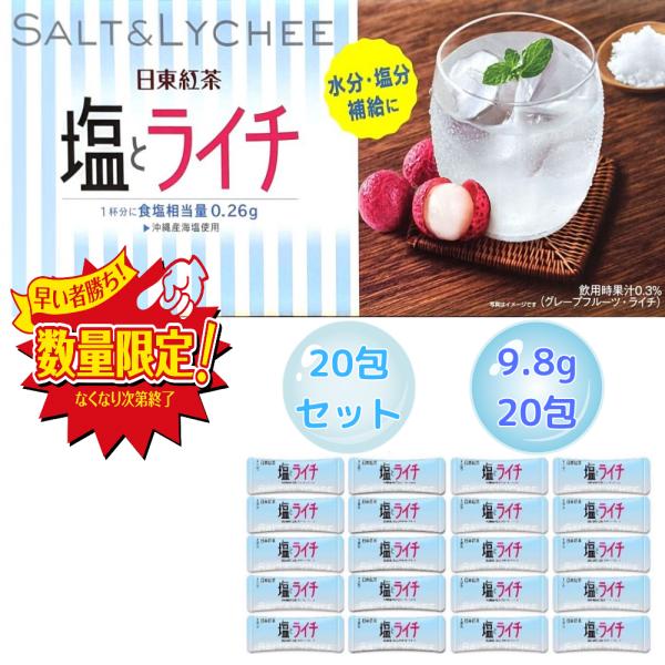 日東紅茶 塩とライチ 20本 熱中症対策 水分補給 夏バテ 粉末清涼飲料 9.8g スティック 小分...