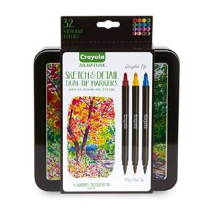 クレヨラ マーカーペン お絵かき シグネチャー ツインカラースケッチペン 32色 缶ケース入り おえかき 塗り絵 ぬりえ 586511 正規品