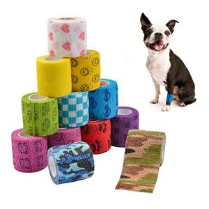HACRAHO ペットの自己接着ラップ, 12PCS2"×6.5ftペット自己粘着性不織布包帯ラップ ペットのためのスポーツのための弾性ストレッチラ